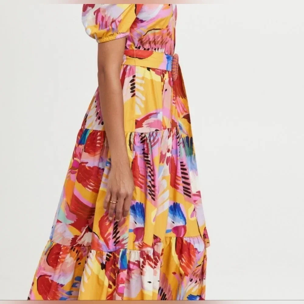 Farm Rio Yellow Multi Floral-Print Off-Shoulder Belted Maxi Dress new with tags - Picture 3 of 10